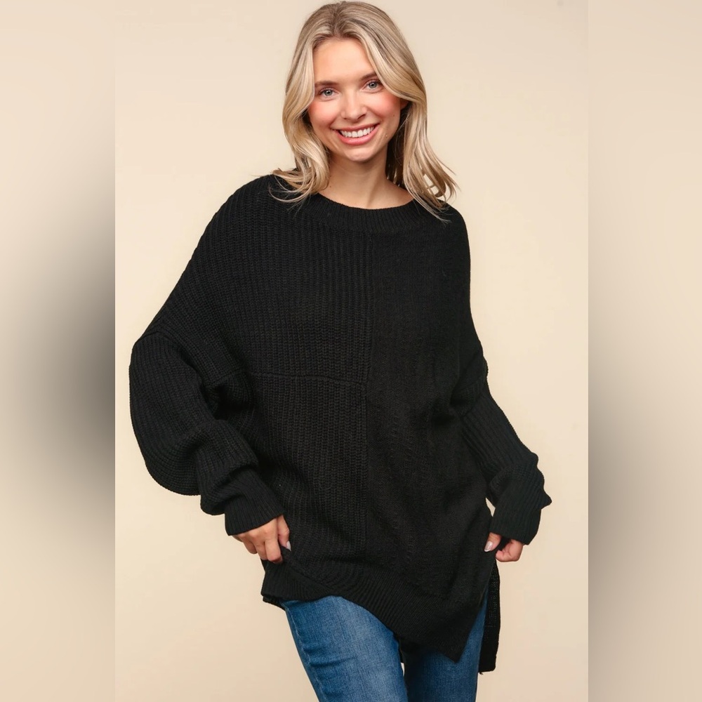 Haptics Black Solid Patterned Asymmetric Sweater … - image 4